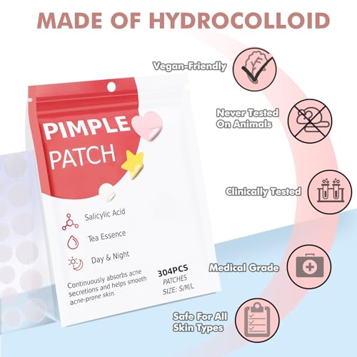 sundpik Pimple Patches for Face 304pcs,Hydrocolloid Acne Patches Star,Zit Patches,Pimple Popper Tool Kit,Facial Skin Care Products Containing Salicylic Acid,Tea Tree Oil and Calendula Oil(304)