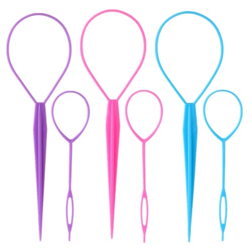 Aigee 6pcs Topsy Tail Hair Tool Set,Hair Loop Styling Tool Hair Pull Through Tools are in large and small sizes,3 colors (pink, blue, purple)-Ponytail Maker French Braid Loop for women,girls hair