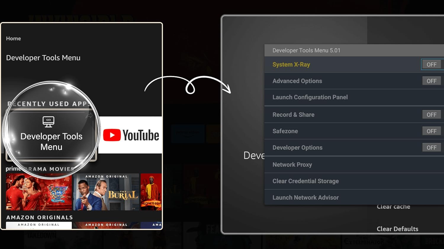 Developer Tools Menu - shortcut Loader to dec tools menu screen for Fire TV