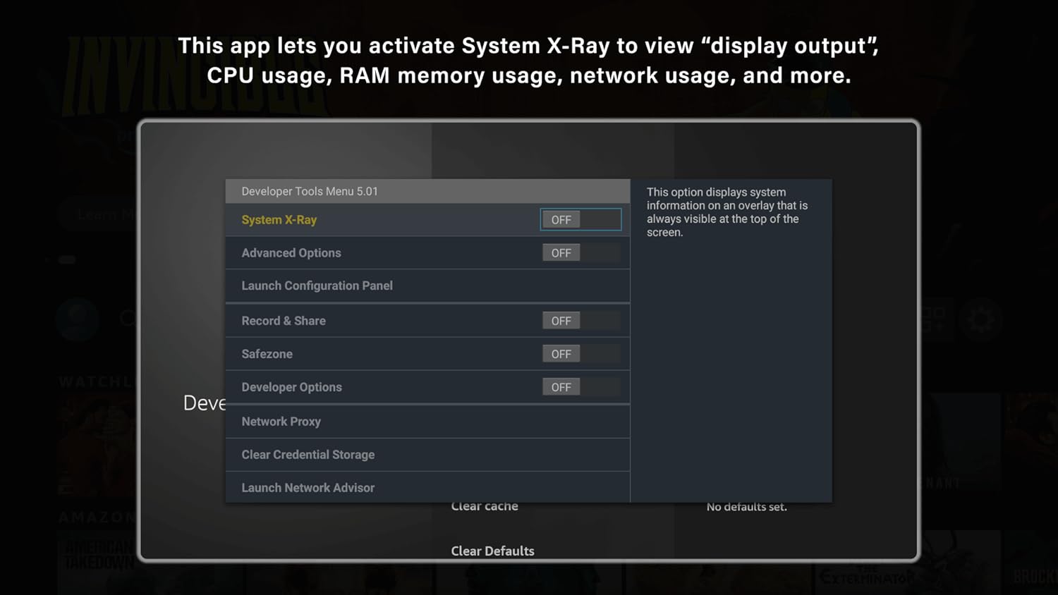 Developer Tools Menu - shortcut Loader to dec tools menu screen for Fire TV