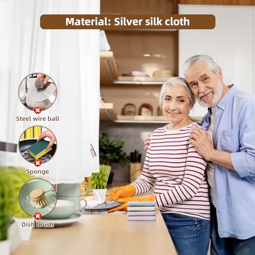 Non Scratch Wire Dishcloth Wet and Dry Dishwashing Rag Scrub Scratch Sponges Kitchen Dish TowelsTableware Scrubber Bathroom Doors and Windows Cleaning Cloths Travel Household Cleaning Supplies Tools