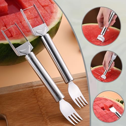 2PCS 2-in-1 Stainless Steel Fruit Cutter Watermelon Cutter,2024 Newest Watermelon Slicer Watermelon Cutter Melon Cutter Tool,Watermelon Cutting tool Stainless Steel Fruit Cutter for Kitchen (2pc)