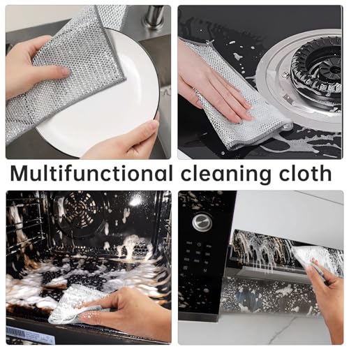 Non Scratch Wire Dishcloth Wet and Dry Dishwashing Rag Scrub Scratch Sponges Kitchen Dish TowelsTableware Scrubber Bathroom Doors and Windows Cleaning Cloths Travel Household Cleaning Supplies Tools
