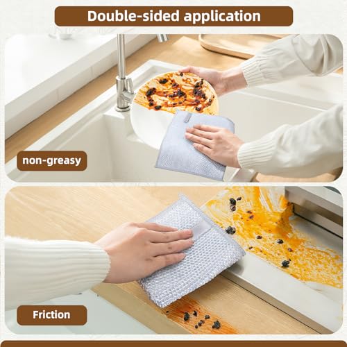 Non Scratch Wire Dishcloth Wet and Dry Dishwashing Rag Scrub Scratch Sponges Kitchen Dish TowelsTableware Scrubber Bathroom Doors and Windows Cleaning Cloths Travel Household Cleaning Supplies Tools