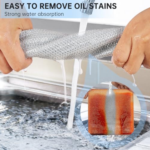 Non Scratch Wire Dishcloth Wet and Dry Dishwashing Rag Scrub Scratch Sponges Kitchen Dish TowelsTableware Scrubber Bathroom Doors and Windows Cleaning Cloths Travel Household Cleaning Supplies Tools