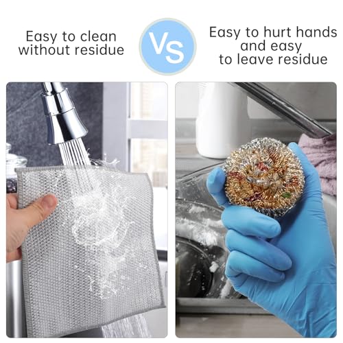 Non Scratch Wire Dishcloth Wet and Dry Dishwashing Rag Scrub Scratch Sponges Kitchen Dish TowelsTableware Scrubber Bathroom Doors and Windows Cleaning Cloths Travel Household Cleaning Supplies Tools