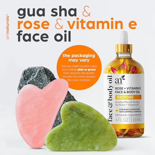 Artnaturals Face & Body Vitamin E Bio Oil 4.0oz + Gua Sha Facial Tools Set - Organic Moisturizer Skincare for Scars, Stretch Mark, Cellulite & Nails - Great Massage oil for Massaging Joint & Muscles