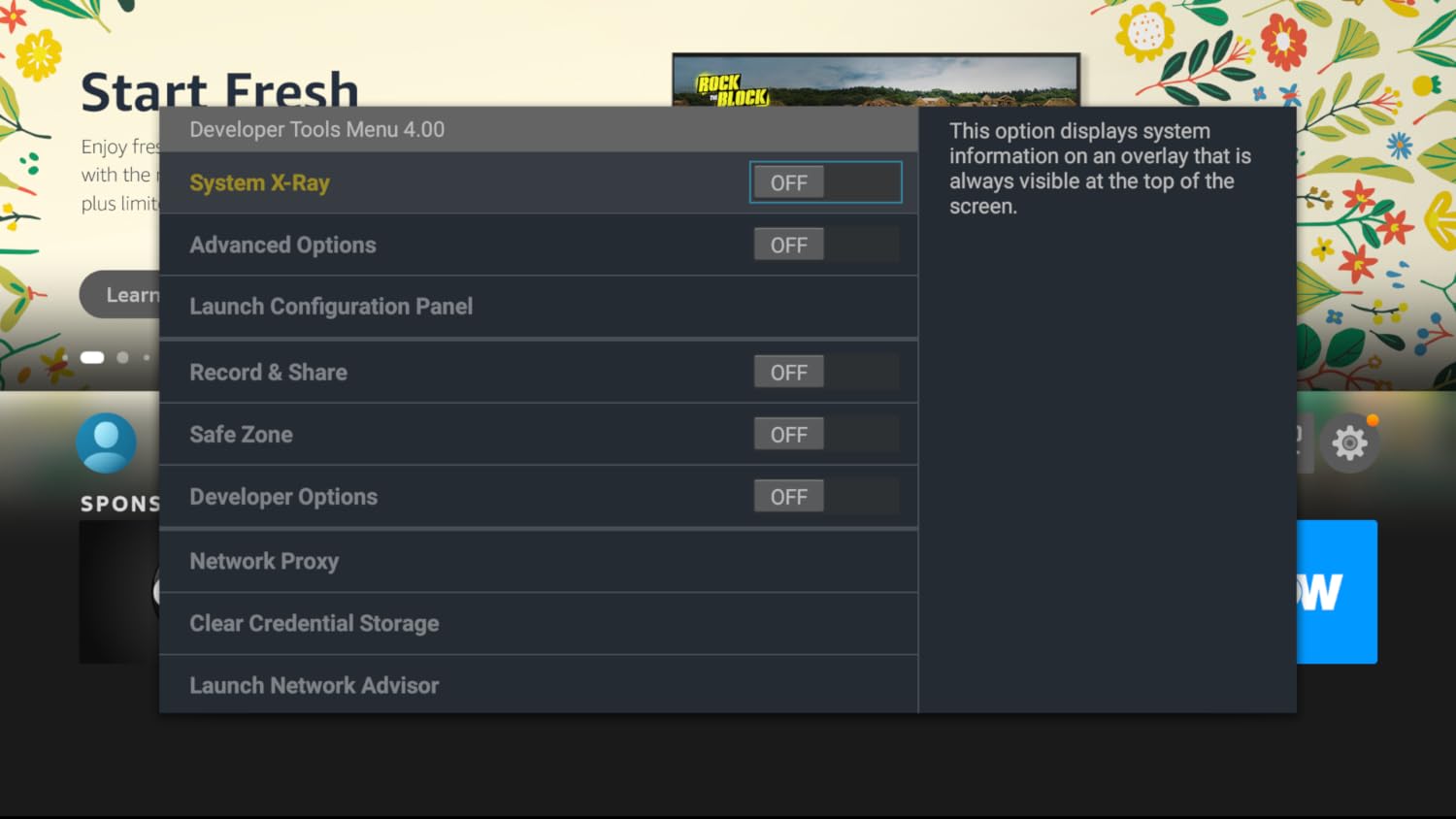 Developer Tools Menu - Loader shortcut for Fire TV
