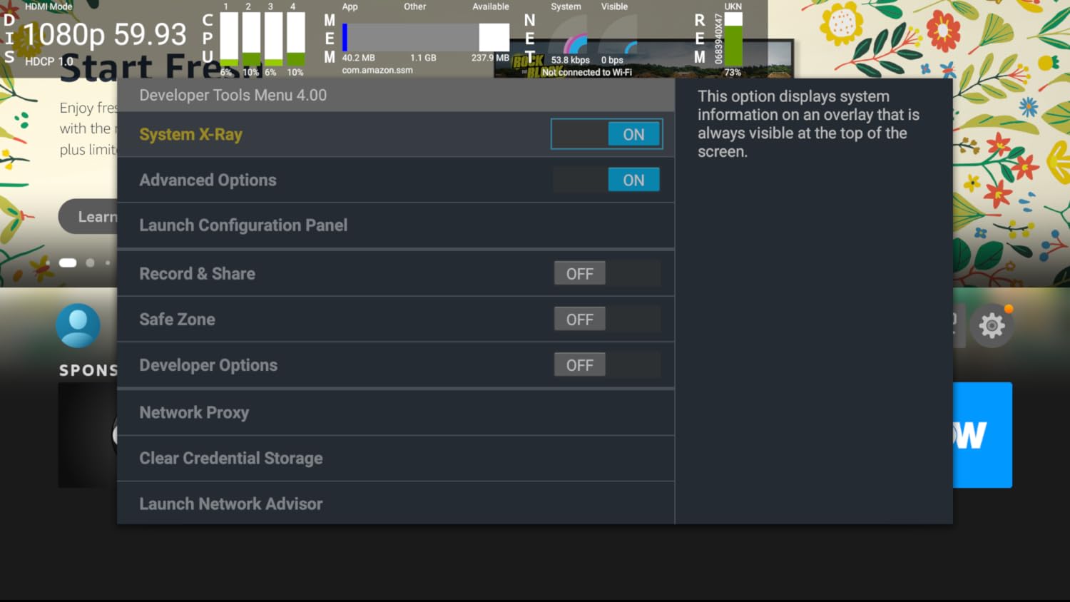 Developer Tools Menu - Loader shortcut for Fire TV