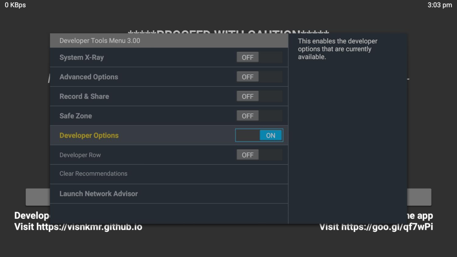Developer Tools Menu Shortcut for Fire TV