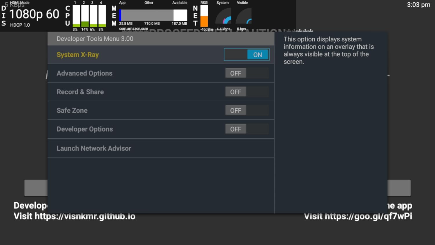Developer Tools Menu Shortcut for Fire TV