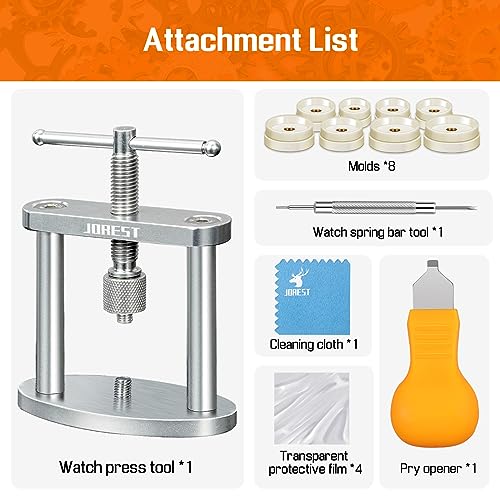 JOREST Watch Press Tool Set, Back Case Closer for Closing the Cover, Watch Battery Replacement, Watch Opener Remover, Repair Kit for Watches with A Pry Opening, Only for Round Dials