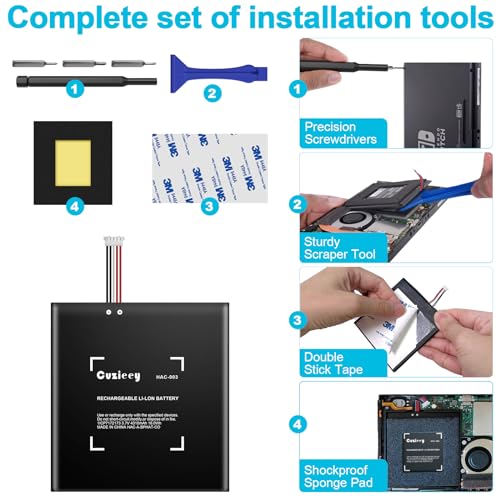 Cuzieey Battery Replacement for Nintendo Switch - Upgrade HAC 003 Battery Pack Compatible for Nintendo Switch 2017 Game Console HAC 001-4310mAh Battery for Switch OLED with Installation Tools Kit