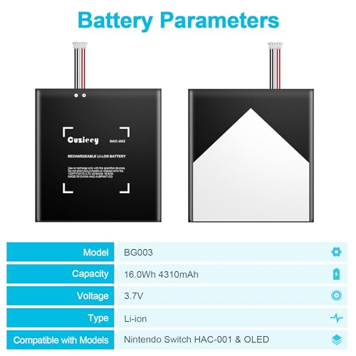 Cuzieey Battery Replacement for Nintendo Switch - Upgrade HAC 003 Battery Pack Compatible for Nintendo Switch 2017 Game Console HAC 001-4310mAh Battery for Switch OLED with Installation Tools Kit