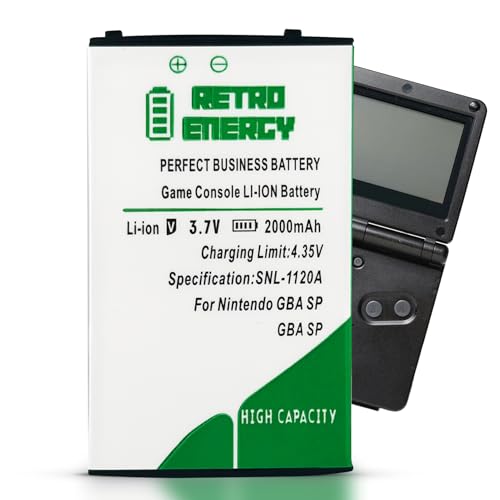 Retro Energy 2000 mAh Game Boy Advance SP Rechargeable Lithium Ion Battery + Tool Pack Kit for Nintendo GBA SP - Largest Capacity Battery