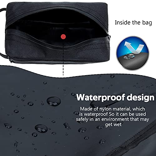 FUNSEED Travel Toiletry Bag for Women and Men, Water-resistant Shaving Bag for Toiletries Accessories, Foldable Storage Bags with Divider and Handle for Cosmetics Brushes Tools (Black)
