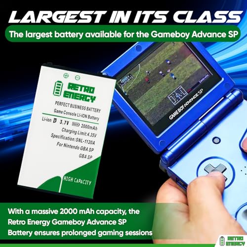 Retro Energy 2000 mAh Game Boy Advance SP Rechargeable Lithium Ion Battery + Tool Pack Kit for Nintendo GBA SP - Largest Capacity Battery
