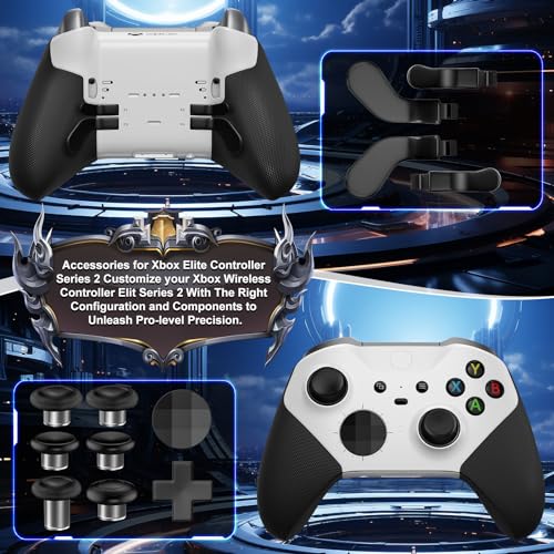 SHINHOME 13 in 1 Metal Thumbsticks for Xbox One Elite Series 2, Elite Series 2 Controller Accessories, Gaming Accessory Replacement Metal Mod 6 Swap Joysticks, Paddles, D-Pads, Tool, Without Bag