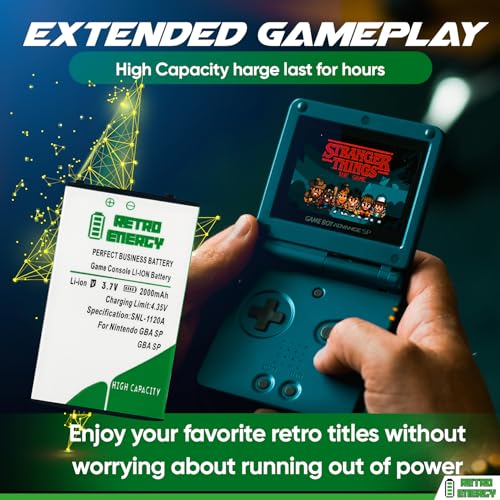 Retro Energy 2000 mAh Game Boy Advance SP Rechargeable Lithium Ion Battery + Tool Pack Kit for Nintendo GBA SP - Largest Capacity Battery
