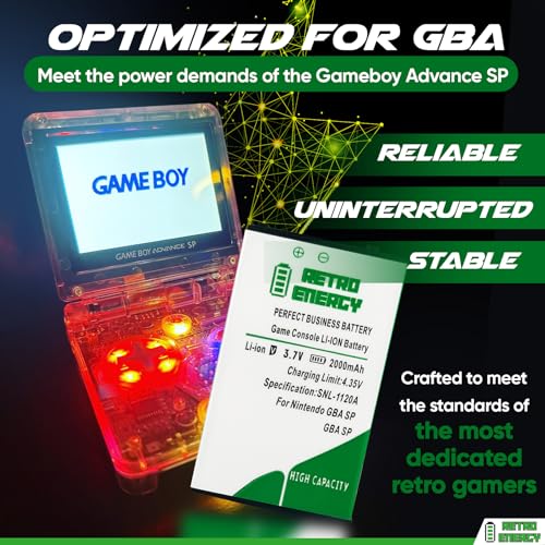 Retro Energy 2000 mAh Game Boy Advance SP Rechargeable Lithium Ion Battery + Tool Pack Kit for Nintendo GBA SP - Largest Capacity Battery