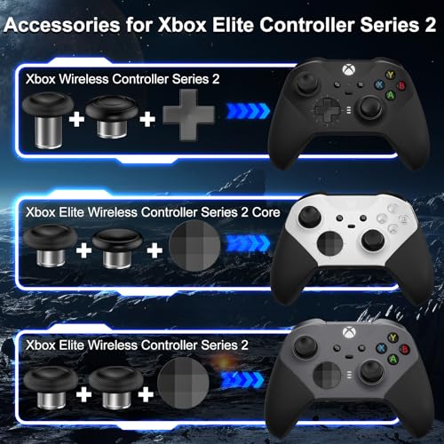 SHINHOME 13 in 1 Metal Thumbsticks for Xbox One Elite Series 2, Elite Series 2 Controller Accessories, Gaming Accessory Replacement Metal Mod 6 Swap Joysticks, Paddles, D-Pads, Tool, Without Bag