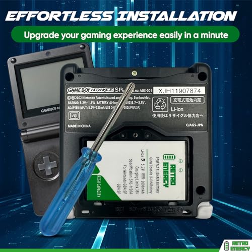 Retro Energy 2000 mAh Game Boy Advance SP Rechargeable Lithium Ion Battery + Tool Pack Kit for Nintendo GBA SP - Largest Capacity Battery