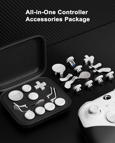 N. NETDOT 14 in 1 Accessories Kit for Xbox Elite Series 2 Controller, Full Set of Thumbsticks Replacements for Xbox Elite 2 Core with 6 Swap Joysticks, 4 Paddles, 2 D-Pads, 1 Tool and 1 Bag (White)