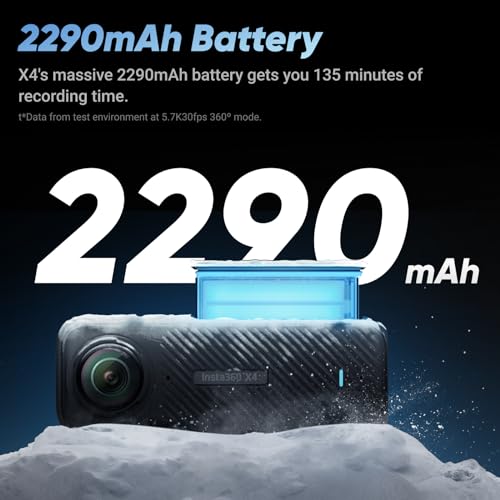 Insta360 X4 - Waterproof 8K 360 Action Camera, 4K Wide-Angle Video, Invisible Selfie Stick Effect, Removable Lens Guards, 135 Min Battery Life, AI Editing, Stabilization, for Sports, Travel, Outdoor
