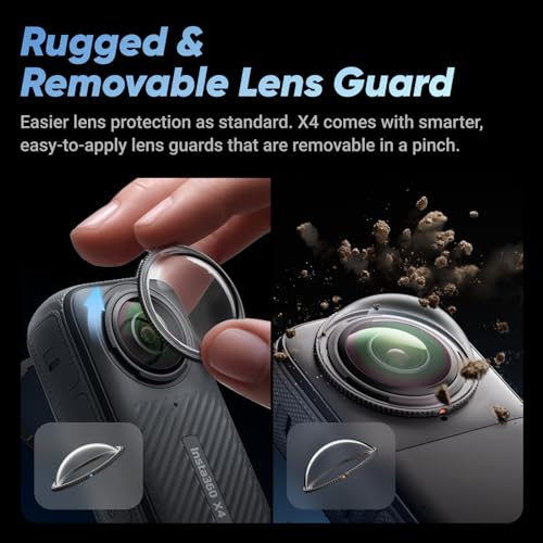 Insta360 X4 - Waterproof 8K 360 Action Camera, 4K Wide-Angle Video, Invisible Selfie Stick Effect, Removable Lens Guards, 135 Min Battery Life, AI Editing, Stabilization, for Sports, Travel, Outdoor