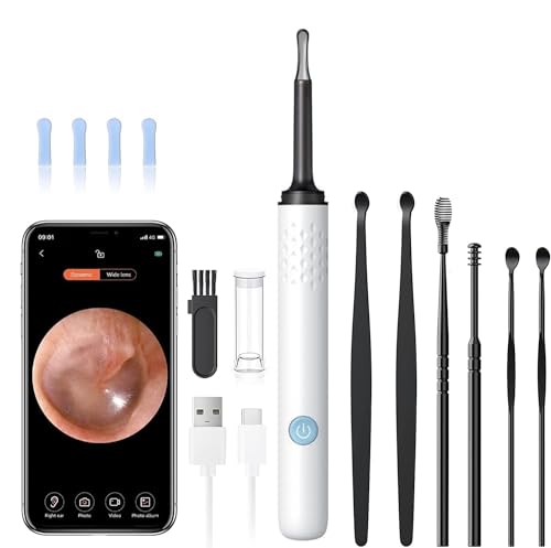 Ear Wax Removal, Earwax Removal Kit with 7 Pcs Ear Set, Ear Cleaning Kit with 4 Ear Pick, Ear Cleaner Otoscope with Light, Ear Camera for iPhone, iPad, Android Phones (White)