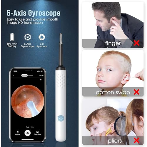 Ear Wax Removal, Earwax Removal Kit with 7 Pcs Ear Set, Ear Cleaning Kit with 4 Ear Pick, Ear Cleaner Otoscope with Light, Ear Camera for iPhone, iPad, Android Phones (White)