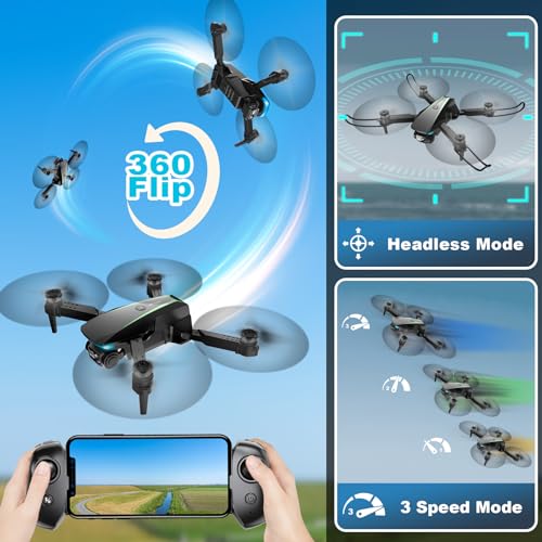 RADCLO Mini Drone with Camera - 1080P HD Foldable Drone with Stable Hover, Gravity Control, Auto-Follow, Trajectory Flight, 90° Adjustable Lens, One Key Take Off, 2 Batteries, Drones for Adults Kids