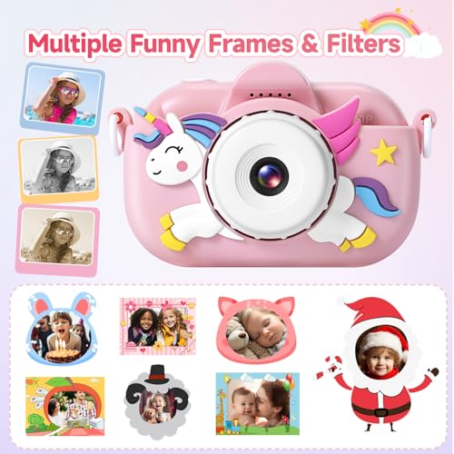 Kids Camera Toys for Girls Age 3-8, ZUODUN Kids Digital Camera Toddler Camera for 3 4 5 6 7 8 Years Old Birthday Gifts, 1080P Video Camera with Cute Protective Cover & 32GB SD Card