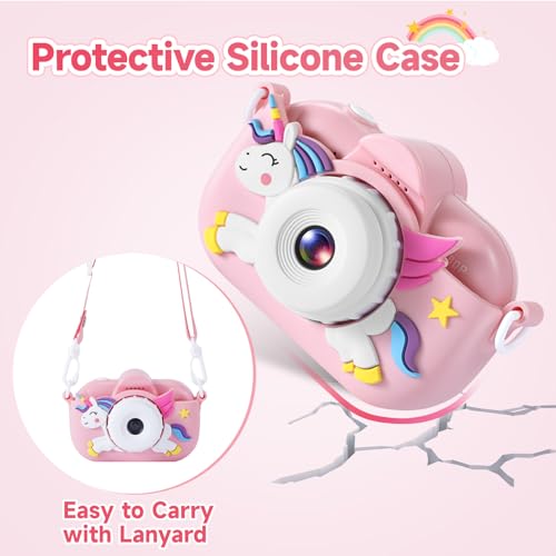 Kids Camera Toys for Girls Age 3-8, ZUODUN Kids Digital Camera Toddler Camera for 3 4 5 6 7 8 Years Old Birthday Gifts, 1080P Video Camera with Cute Protective Cover & 32GB SD Card
