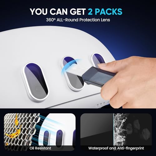 2 Pack Camera Lens Protector and 1 Build-in Lens Cover for Oculus Meta Quest 3 Accessories, Alloy Frame, 9H Hardness Tempered Glass, Anti-Scratch, High Definition, Case Friendly, Silver