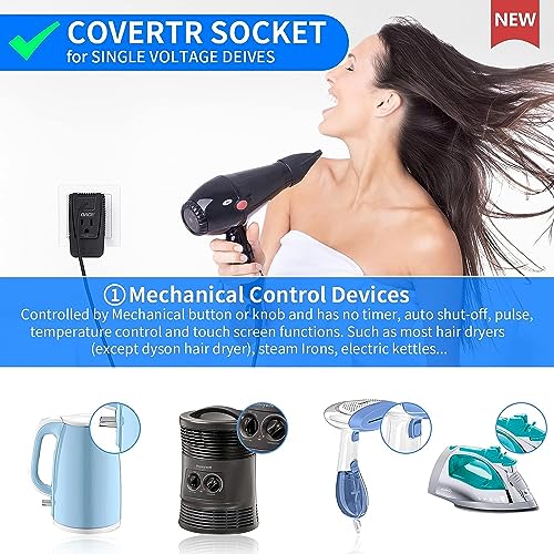 DOACE 2000W 220V to 110V Travel Voltage Converter for Hair Dryer/Straightener Curling Iron Electrical Kettle Toothbrush Shaver Laptop Cell Phone Camera, 10A Power Plug Adapters US to EU/UK/AU/Asia