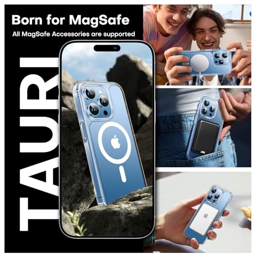 TAURI for iPhone 13 Pro Max Case, Compatible with Magsafe [Yellowing Resistant] with 2X Screen Protector + 2X Camera Lens Protector, Military-Grade Protection, Slim Magnetic Phone Case, Clear