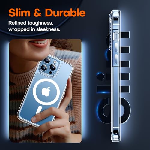 TAURI for iPhone 13 Pro Max Case, Compatible with Magsafe [Yellowing Resistant] with 2X Screen Protector + 2X Camera Lens Protector, Military-Grade Protection, Slim Magnetic Phone Case, Clear