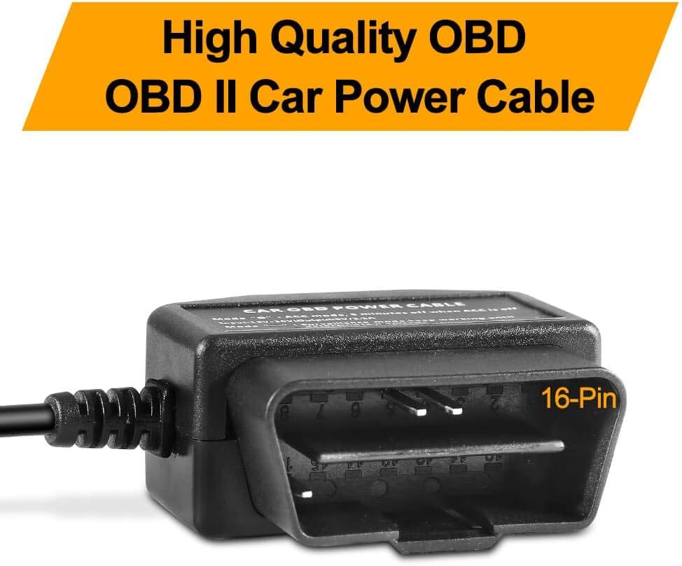 OBD2 OBD Power Cable for Dash Camera, Ssontong OBD to Mini USB OBDII Adapter Hardwire Charger Cable 24 Hours Surveillance and Acc Two Mode