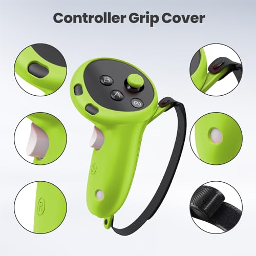 Silicone Cover Compatible with Meta/Oculus Quest 3 Accessories, VR Silicone Face Cover, VR Shell Cover,Touch Controller Grip Case,Camera Lens Protector Set(Green)
