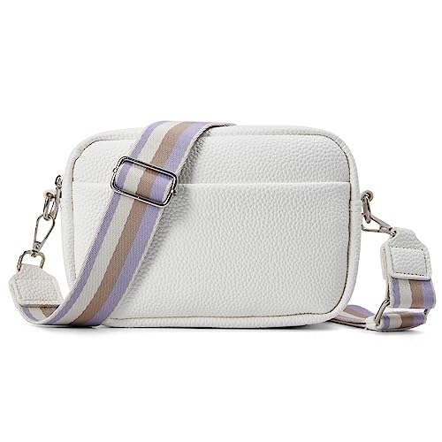 Ovida Small Crossbody Bag for Women Multi Pockets Wide Guitar Strap Shoulder Bag Square Camera Crossbody Purse (White)