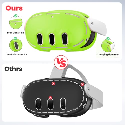 Silicone Cover Compatible with Meta/Oculus Quest 3 Accessories, VR Silicone Face Cover, VR Shell Cover,Touch Controller Grip Case,Camera Lens Protector Set(Green)