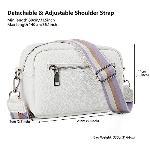 Ovida Small Crossbody Bag for Women Multi Pockets Wide Guitar Strap Shoulder Bag Square Camera Crossbody Purse (White)