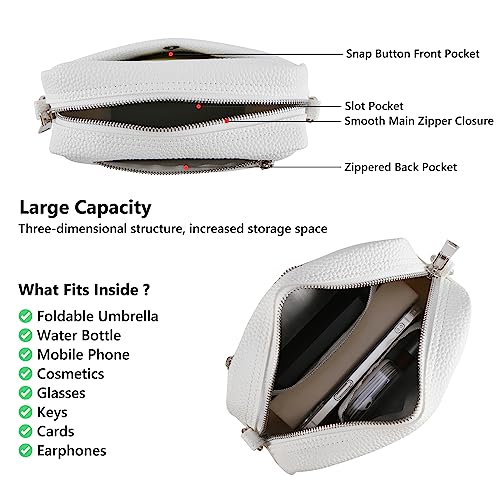 Ovida Small Crossbody Bag for Women Multi Pockets Wide Guitar Strap Shoulder Bag Square Camera Crossbody Purse (White)
