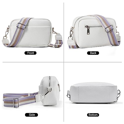 Ovida Small Crossbody Bag for Women Multi Pockets Wide Guitar Strap Shoulder Bag Square Camera Crossbody Purse (White)