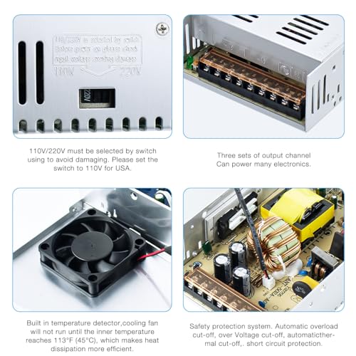 Hosyond 12V 30A 360W Universal Power Supply AC 110V/220V to DC 12V Regulated Transformer Adapter LED Driver for LED Strip, CCTV Camera System
