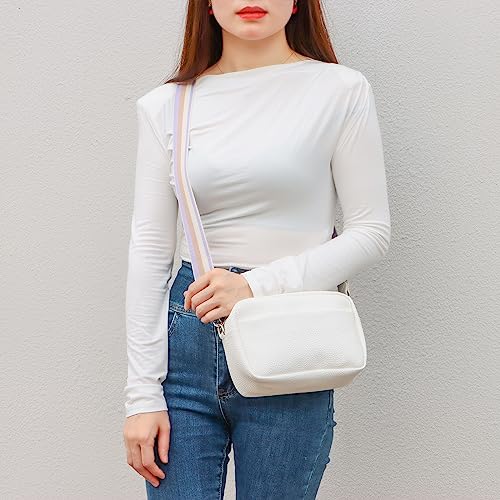 Ovida Small Crossbody Bag for Women Multi Pockets Wide Guitar Strap Shoulder Bag Square Camera Crossbody Purse (White)