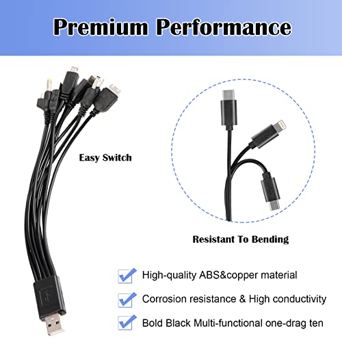 Multi-Charger 10 in 1 Universal USB Charging Cable 10 in 1 Universal USB Cable Multi Charger Cable Adapter Multifunction Charging Sync Cord Universal Camera Cables for PSP/Nokia/HTC/LG/Samsung