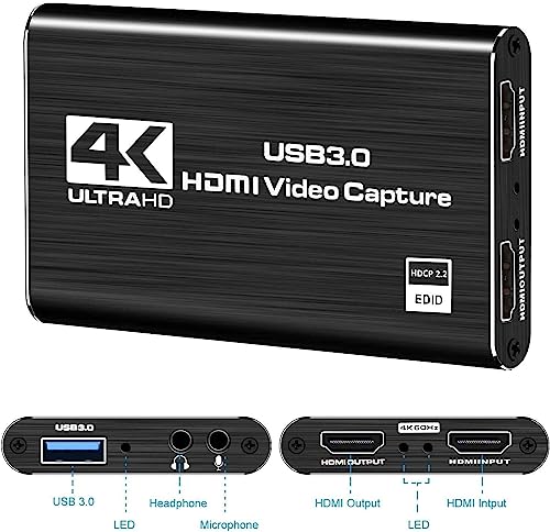 Capture Card Nintendo Switch, 4K HDMI Video Capture Card, Game Capture Card, 1080P 60FPS Video Capture Device, HDMI to USB 3.0 Capture Card for Streaming, Work with Camera/Xbox/PS4/PS5/PC/OBS