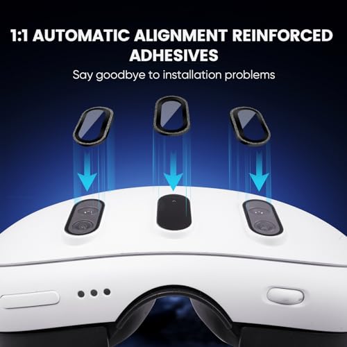 2 Pack Camera Lens Protector and 1 Build-in Lens Cover for Oculus Meta Quest 3 Accessories, Alloy Frame, 9H Hardness Tempered Glass, Anti-Scratch, High Definition, Case Friendly, Black